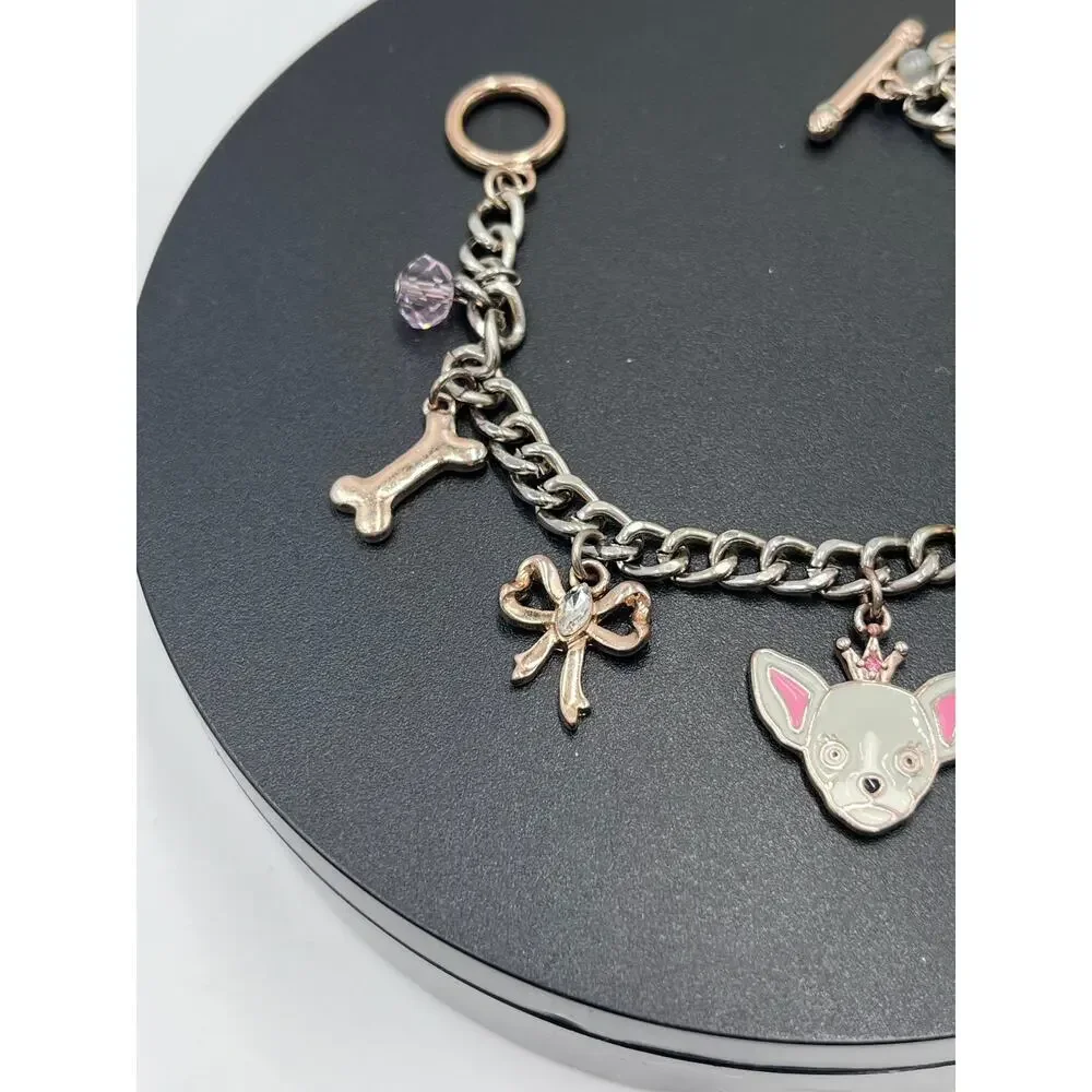 Betsey Johnson Love Me Chihuahua Dog Bone Heart Charm Bracelet Rare Rose Gold‎